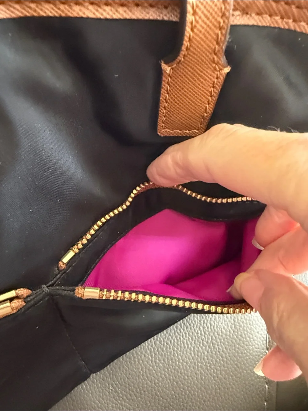 Michael Kors Black Tote with Brown Leather Trim and Gold Hardware